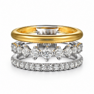 14K Two-Tone Easy Stack Ring with .74ctw Diamonds Size 6.5