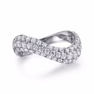 14K White Gold Stackable Wave Ring with 1.36ctw Diamonds Size 6.5