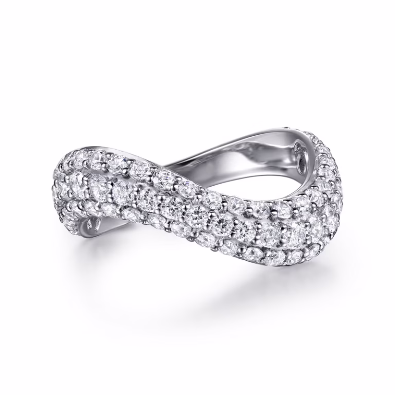 14K White Gold Stackable Wave Ring with 1.36ctw Diamonds Size 6.5 Fine Jewelry 8