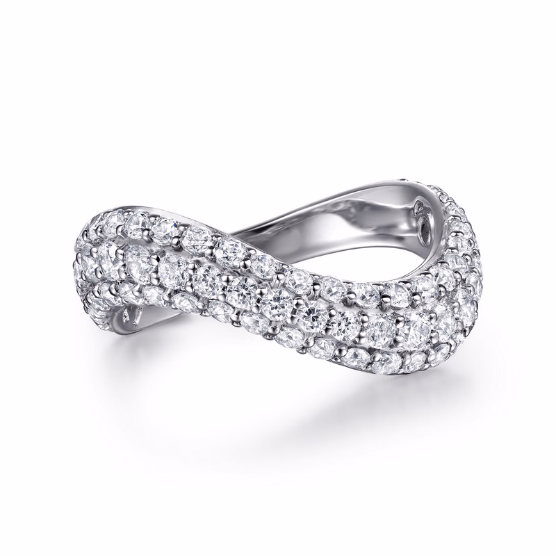 14K White Gold Stackable Wave Ring with 1.36ctw Diamonds Size 6.5 Fine Jewelry