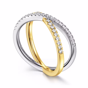 14K Two-Tone Criss Cross Ring with .26ctw Diamonds Size 6.5