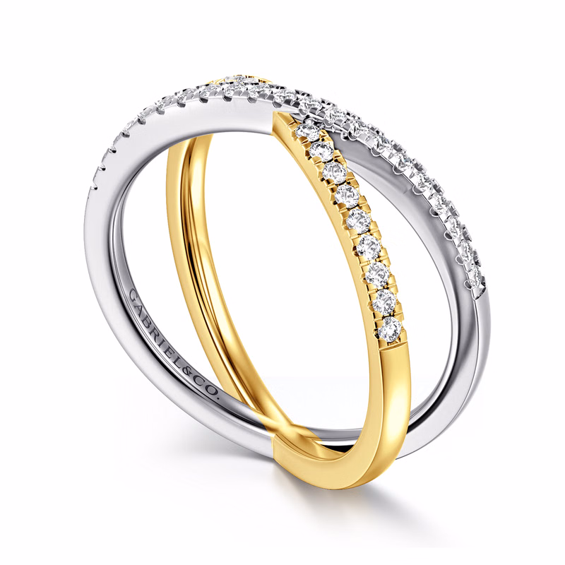 14K Two-Tone Criss Cross Ring with .26ctw Diamonds Size 6.5 Fine Jewelry 2