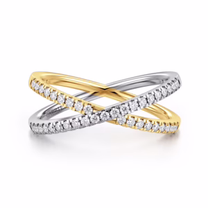 14K Two-Tone Criss Cross Ring with .26ctw Diamonds Size 6.5
