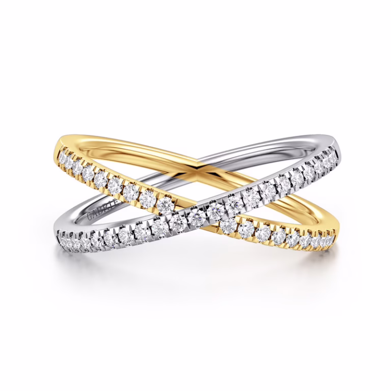 14K Two-Tone Criss Cross Ring with .26ctw Diamonds Size 6.5 Fine Jewelry 5