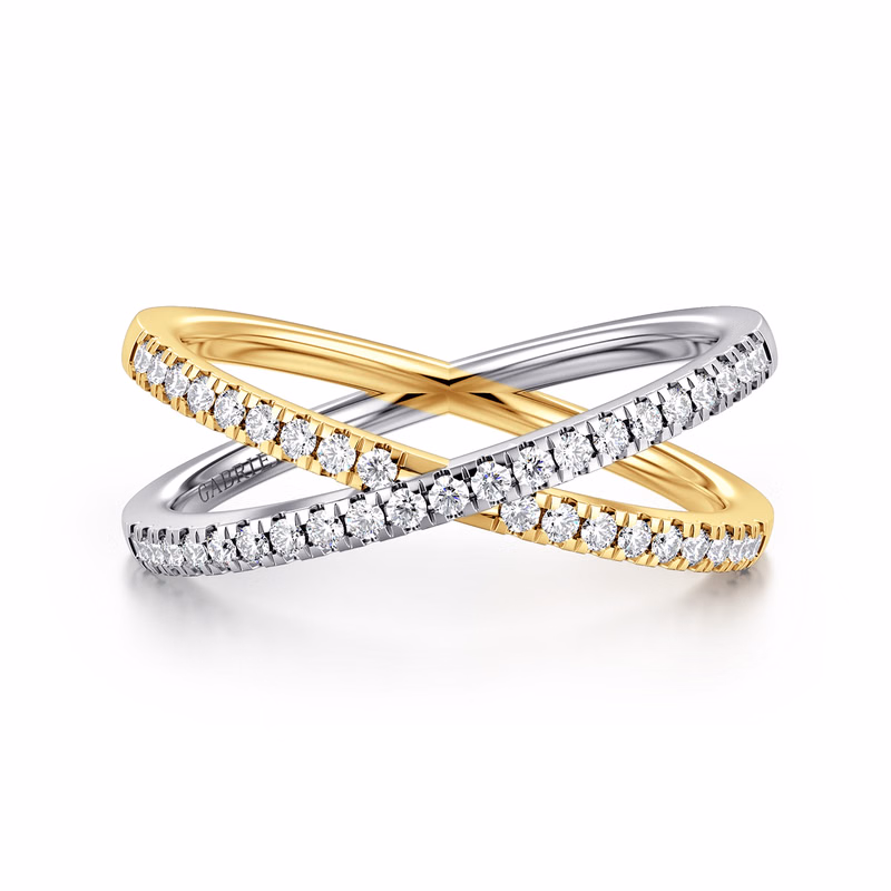 14K Two-Tone Criss Cross Ring with .26ctw Diamonds Size 6.5 Fine Jewelry