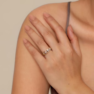 14K Two-Tone Rhombus Stackable Ring with .06ctw Diamonds Size 6.5