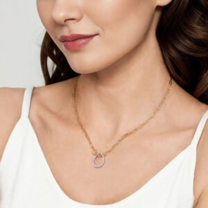 14K Two-Tone Teardrop Chain Necklace with .21ctw Diamonds 17"