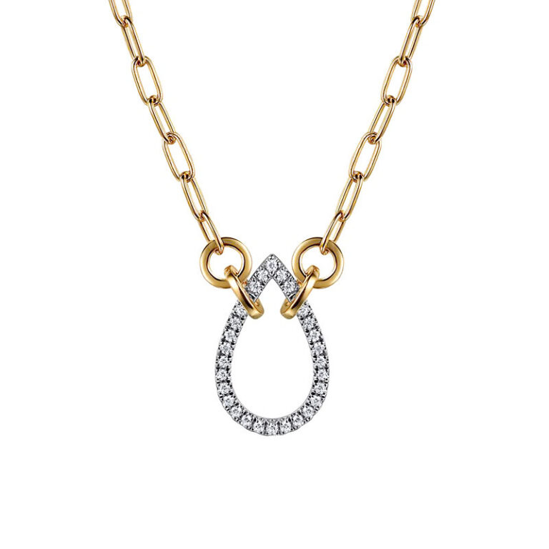 14K Two-Tone Teardrop Chain Necklace with .21ctw Diamonds 17″ Fine Jewelry 4