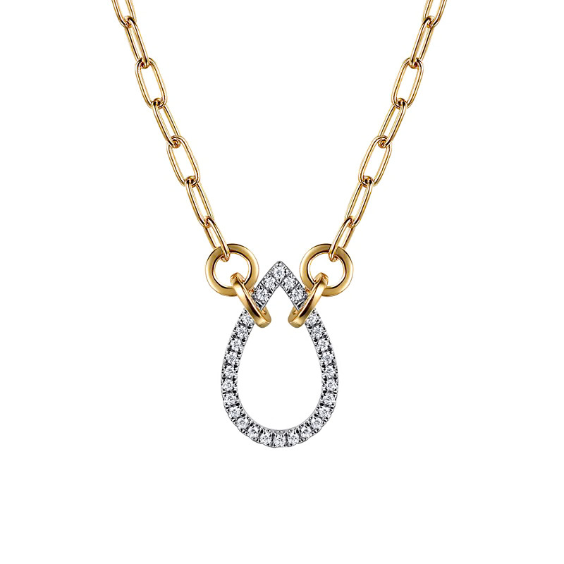 14K Two-Tone Teardrop Chain Necklace with .21ctw Diamonds 17″ Fine Jewelry