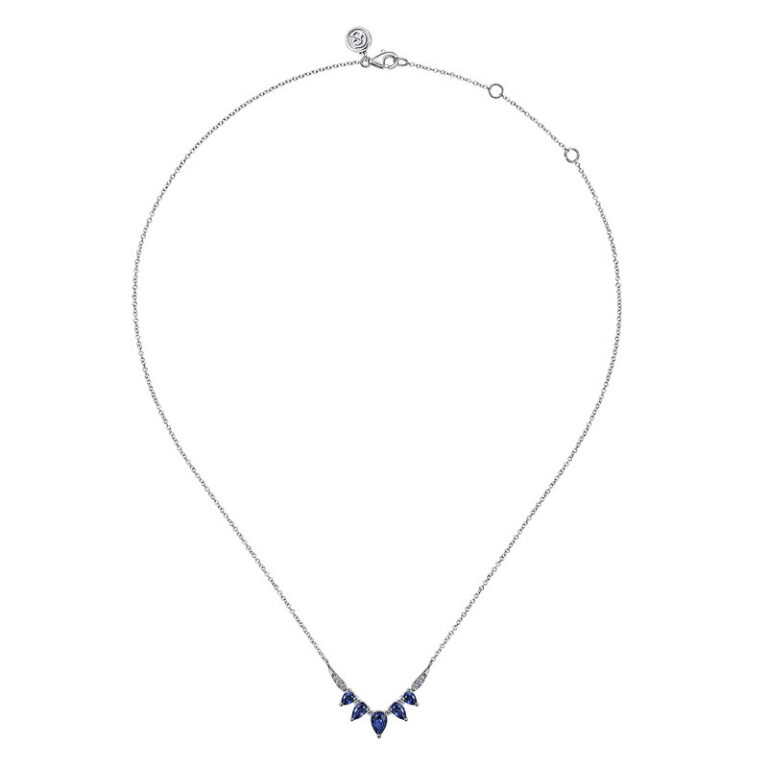 14K White Gold Chevron Bar Necklace with 1.16ctw Sapphires & .06ctw Diamonds Fine Jewelry 6