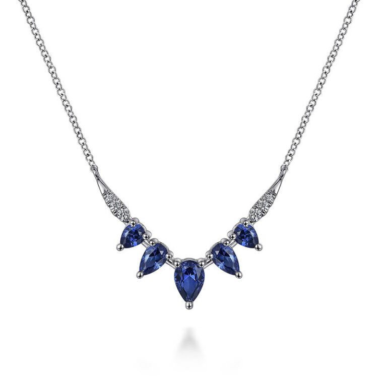 14K White Gold Chevron Bar Necklace with 1.16ctw Sapphires & .06ctw Diamonds Fine Jewelry 4