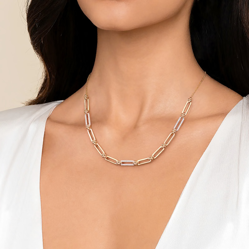 14K Two-Tone Bujukan Clover Link Necklace with .31ctw Diamonds Fine Jewelry 2
