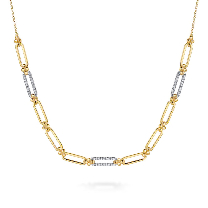14K Two-Tone Bujukan Clover Link Necklace with .31ctw Diamonds Fine Jewelry