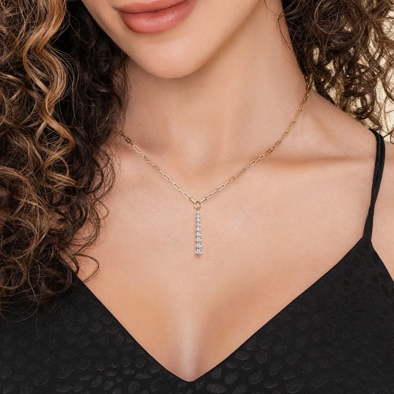 14K Two-Tone Vertical Bar Link Necklace with .35ctw Diamonds 16″ Fine Jewelry 2