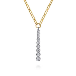 14K Two-Tone Vertical Bar Link Necklace with .35ctw Diamonds 16"