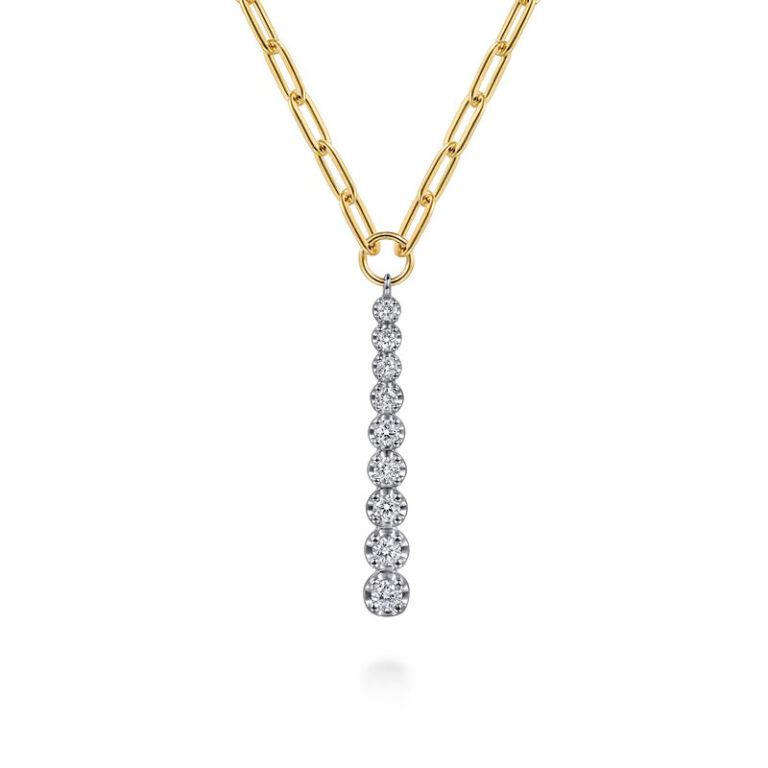 14K Two-Tone Vertical Bar Link Necklace with .35ctw Diamonds 16″ Fine Jewelry 4