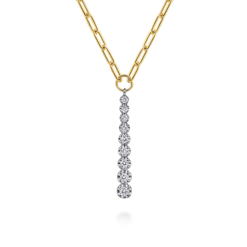 14K Two-Tone Vertical Bar Link Necklace with .35ctw Diamonds 16″ Fine Jewelry