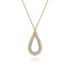 14K Two-Tone Teardrop Pendant Necklace with .46ctw Diamonds