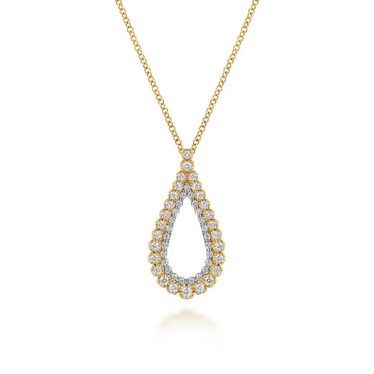 14K Two-Tone Teardrop Pendant Necklace with .46ctw Diamonds Fine Jewelry 4