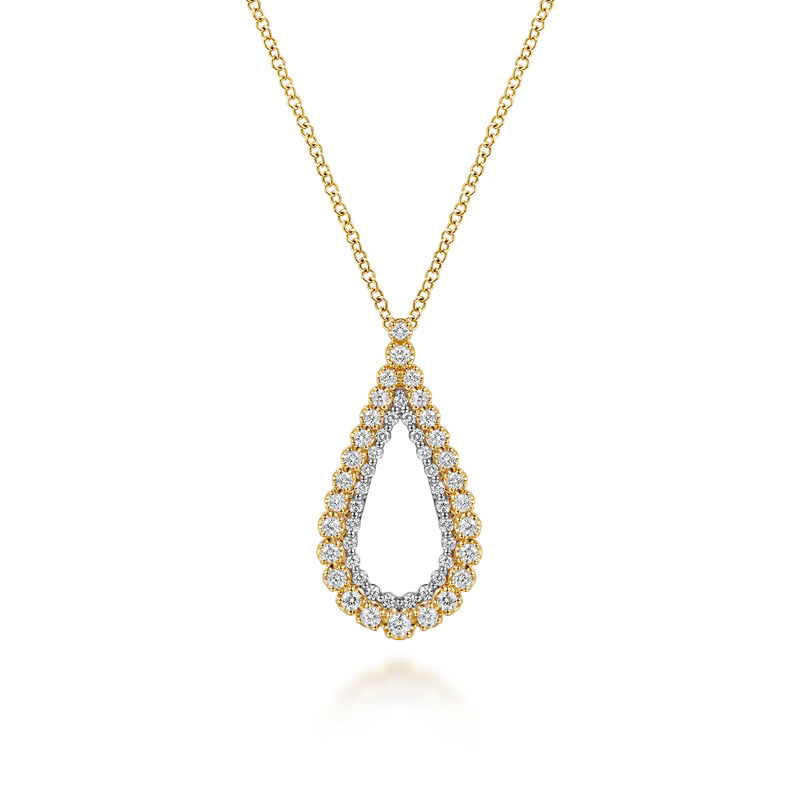 14K Two-Tone Teardrop Pendant Necklace with .46ctw Diamonds Fine Jewelry