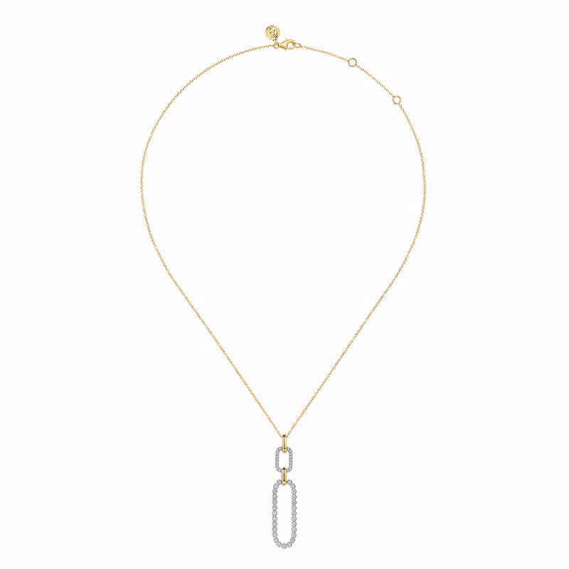 14K Two-Tone Link Drop Necklace with .60ctw Diamonds Fine Jewelry 3