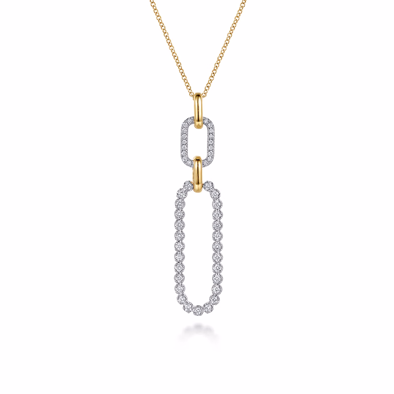 14K Two-Tone Link Drop Necklace with .60ctw Diamonds Fine Jewelry