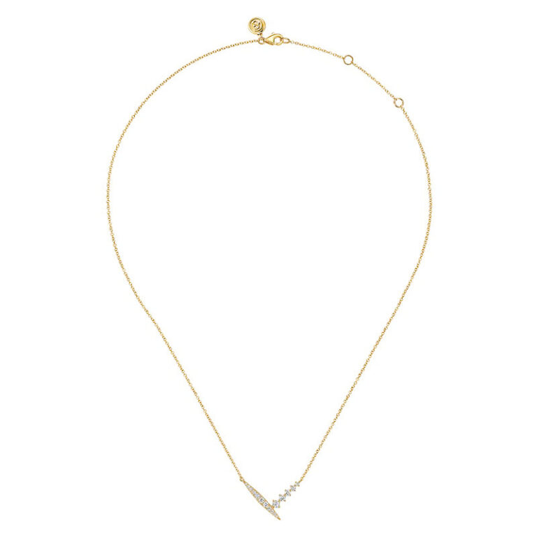 14K Yellow Gold Spike Chevron Bar Necklace with .36ctw Diamonds Fine Jewelry 6
