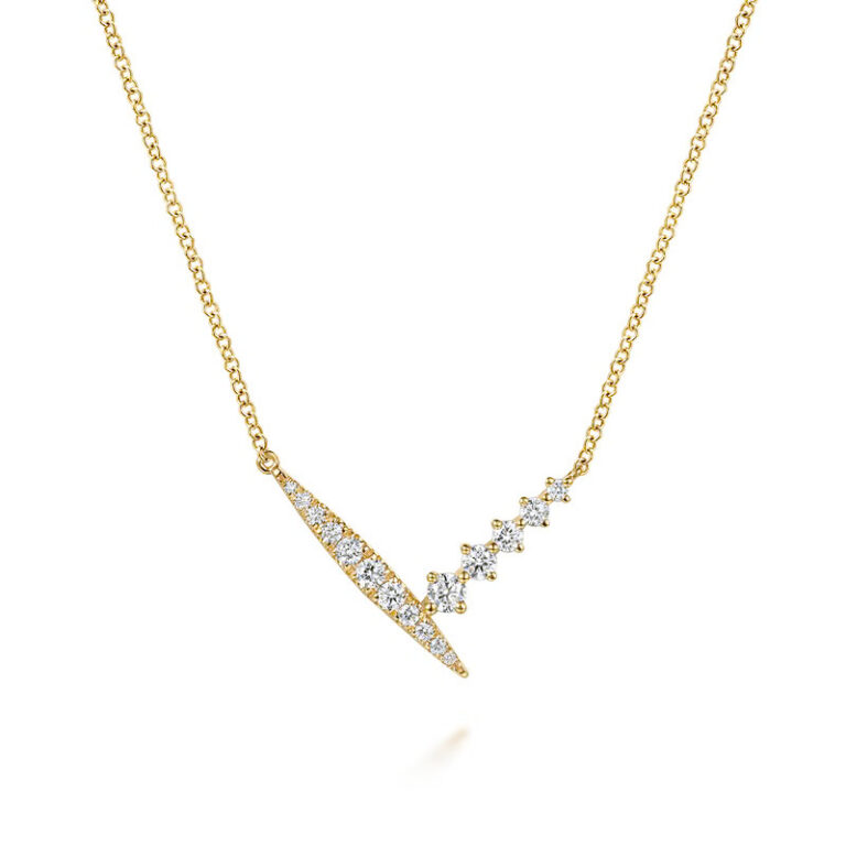 14K Yellow Gold Spike Chevron Bar Necklace with .36ctw Diamonds Fine Jewelry 4