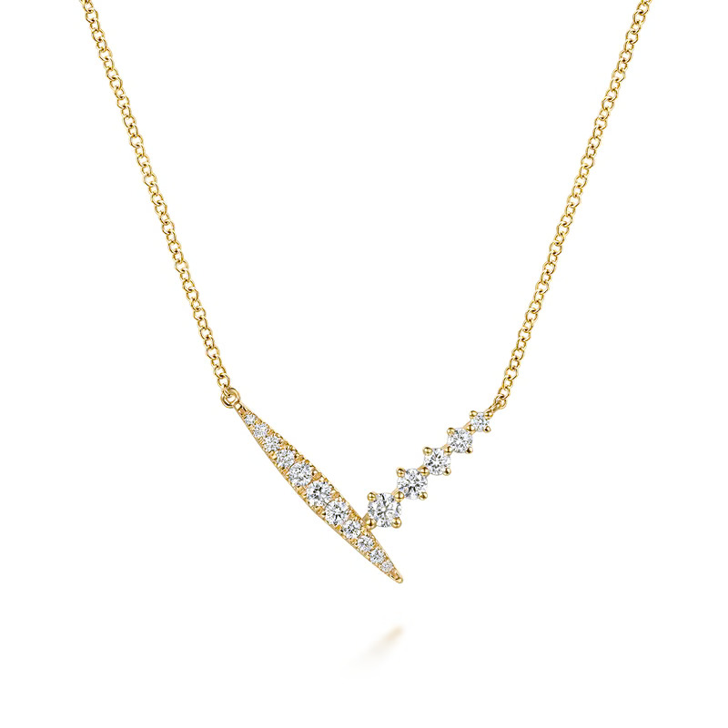 14K Yellow Gold Spike Chevron Bar Necklace with .36ctw Diamonds Fine Jewelry