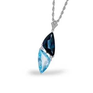 14K White Gold Pendant Necklace with 6.87ctw Topaz & .10ctw Diamonds 18"