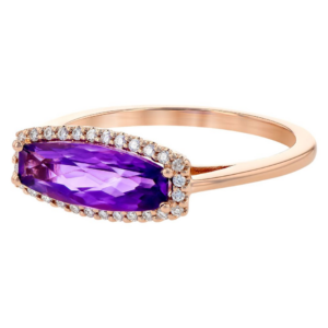 14K Rose Gold Ring with 1.09ct Amethyst & .11ctw Diamonds Size 7