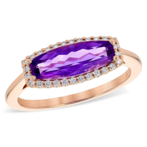 14K Rose Gold Ring with 1.09ct Amethyst & .11ctw Diamonds Size 7