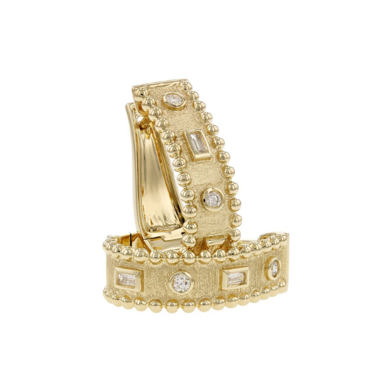 14K Yellow Gold Hoops with .17ctw Baguette & Round Diamonds Earrings 5
