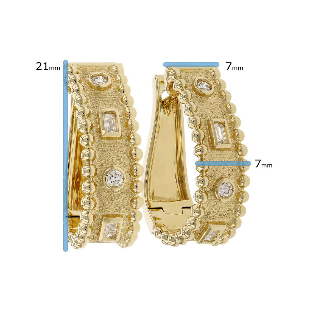 14K Yellow Gold Hoops with .17ctw Baguette & Round Diamonds Earrings 3