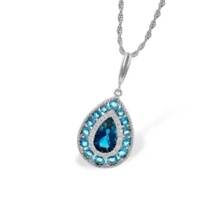 14K White Gold Pendant Necklace with 2.55ctw Topaz & .10ctw Diamonds 18"