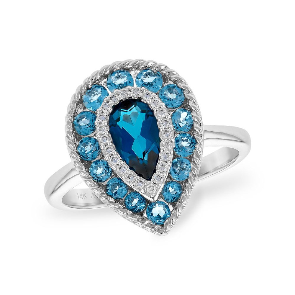 14K White Gold Ring with 1.52ctw Blue Topaz & .08ctw Diamonds Size 7 Fine Jewelry
