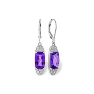 14K White Gold Earrings with 3.20ctw Amethyst & .16ctw Diamonds