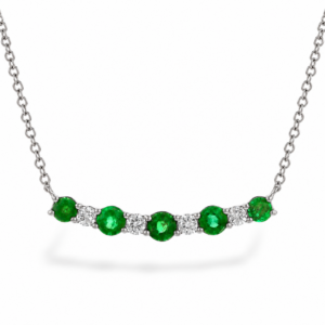 14K White Gold Necklace with .43ctw Emeralds & .12ctw Diamonds 15-17"