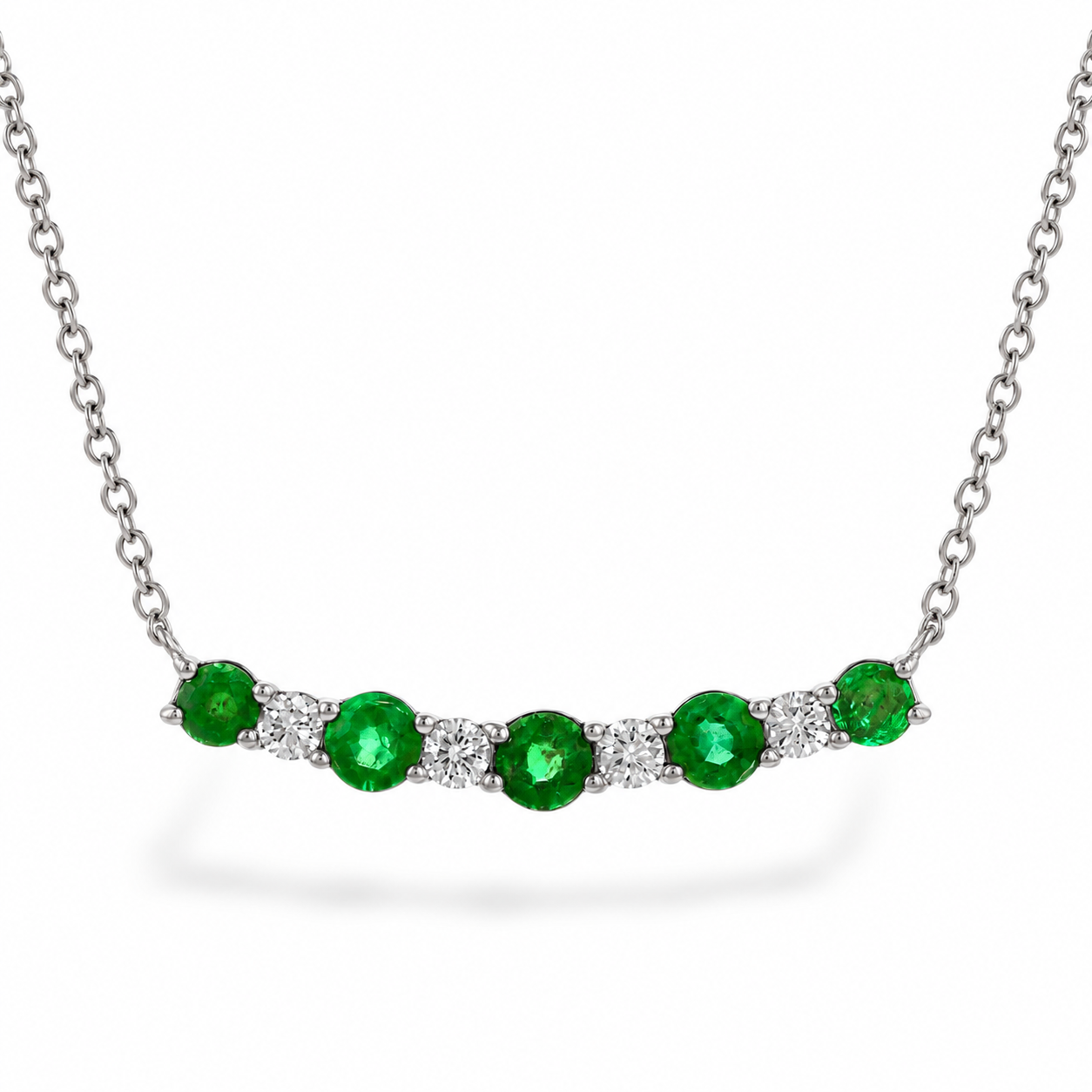 14K White Gold Necklace with .43ctw Emeralds & .12ctw Diamonds 15-17″ Fine Jewelry