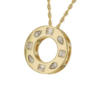 14K Yellow Gold Open Circle Pendant Necklace with .34 Diamonds 18"