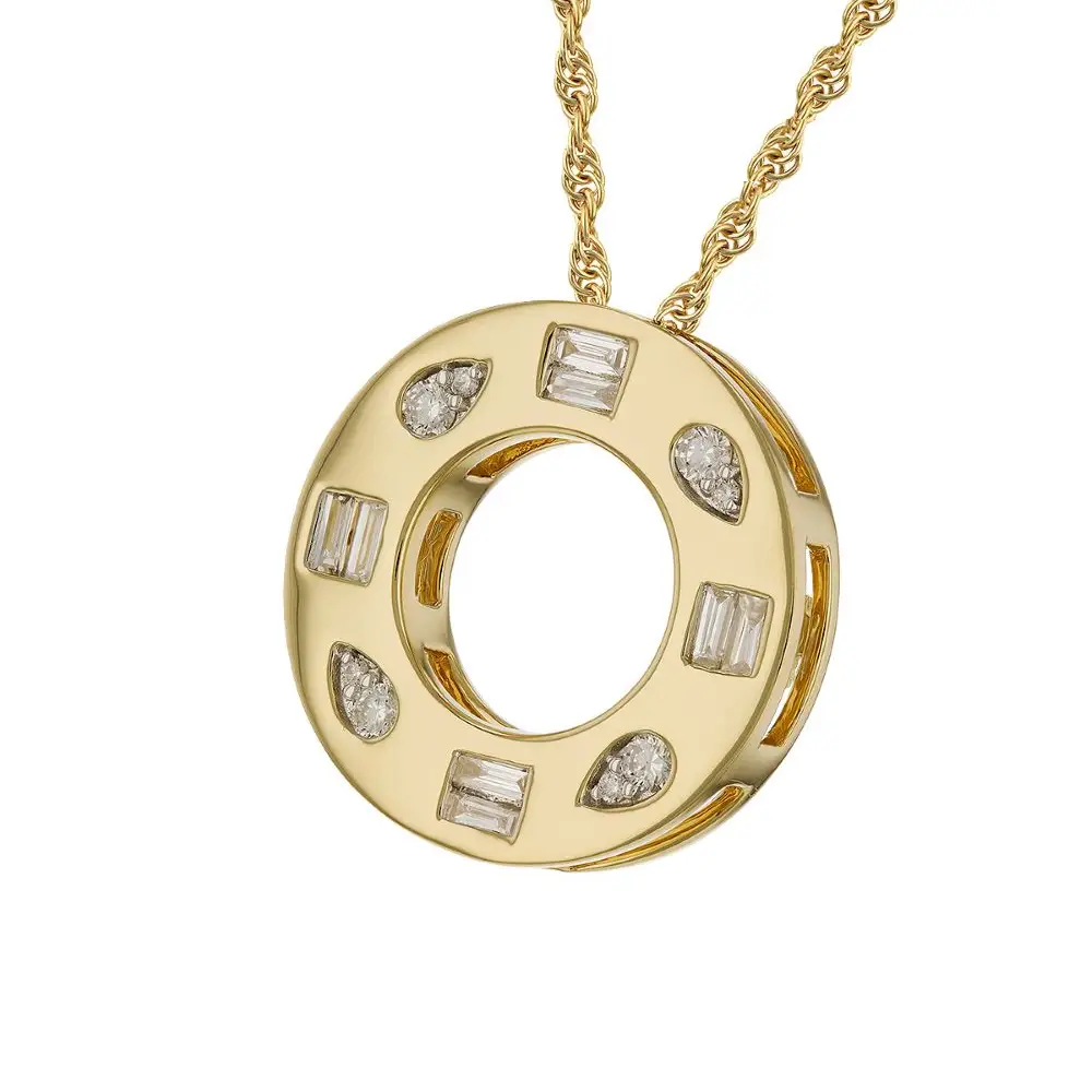 14K Yellow Gold Open Circle Pendant Necklace with .34 Diamonds 18″ Fine Jewelry 2