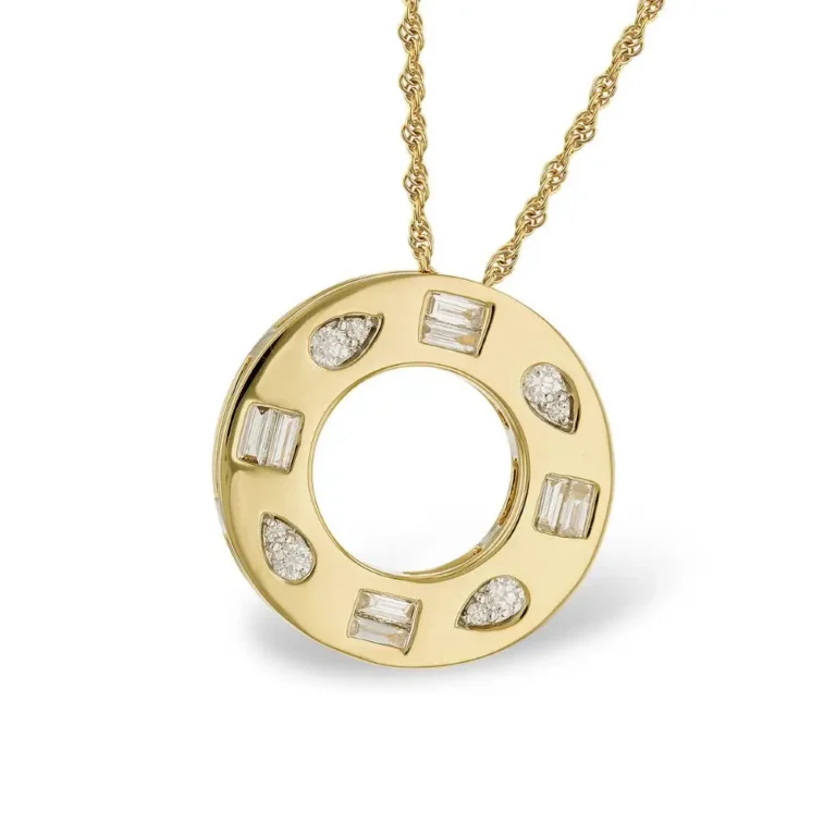 14K Yellow Gold Open Circle Pendant Necklace with .34 Diamonds 18″ Fine Jewelry 3