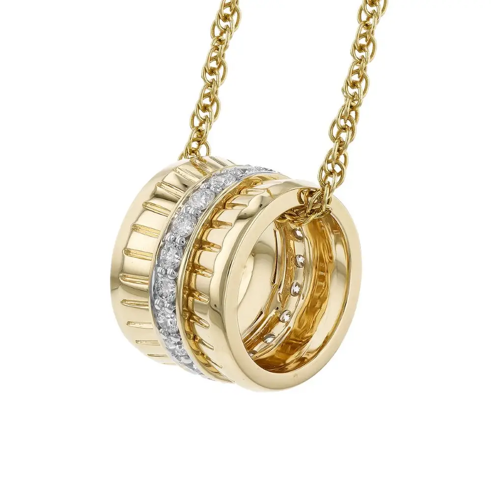 14K Yellow Gold Circle Pendant Necklace with .24ctw Diamonds 17″ Fine Jewelry 2