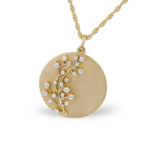 14K Yellow Gold Branch Pendant Necklace with .24ctw Diamonds 18"