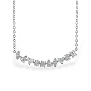 14K White Gold Curved Bar Necklace with .70ctw Fancy Shaped Diamonds 18"