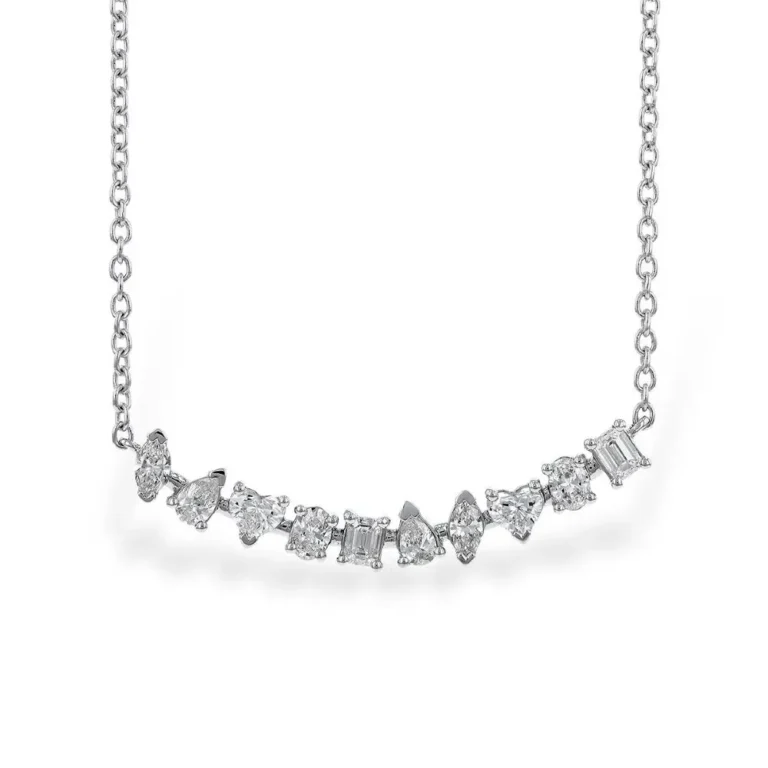 14K White Gold Curved Bar Necklace with .70ctw Fancy Shaped Diamonds 18″ Fine Jewelry 2