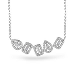 14K White Gold Necklace with .55ctw Baguette & Round Diamonds