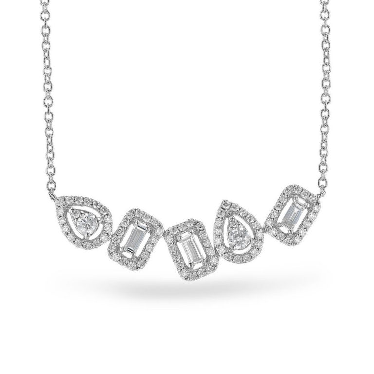 14K White Gold Necklace with .55ctw Baguette & Round Diamonds Fine Jewelry 2
