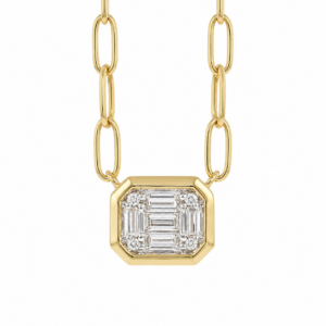 14K Yellow Gold Paperclip Chain Necklace with .14ctw Diamond Cluster 18"