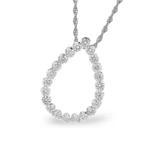 14K White Gold Teardrop Pendant Necklace with 1.00ctw Diamonds 17.5"